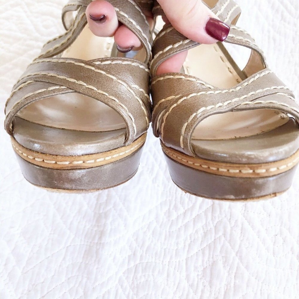 Prada Womens Neutral Tan Strappy Slingback Sandals 39.5 US Sz 9 - Picture 6 of 13